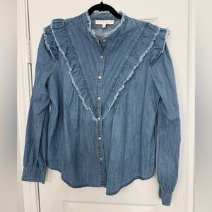 Karlie Blue Denim Ruffle Blouse